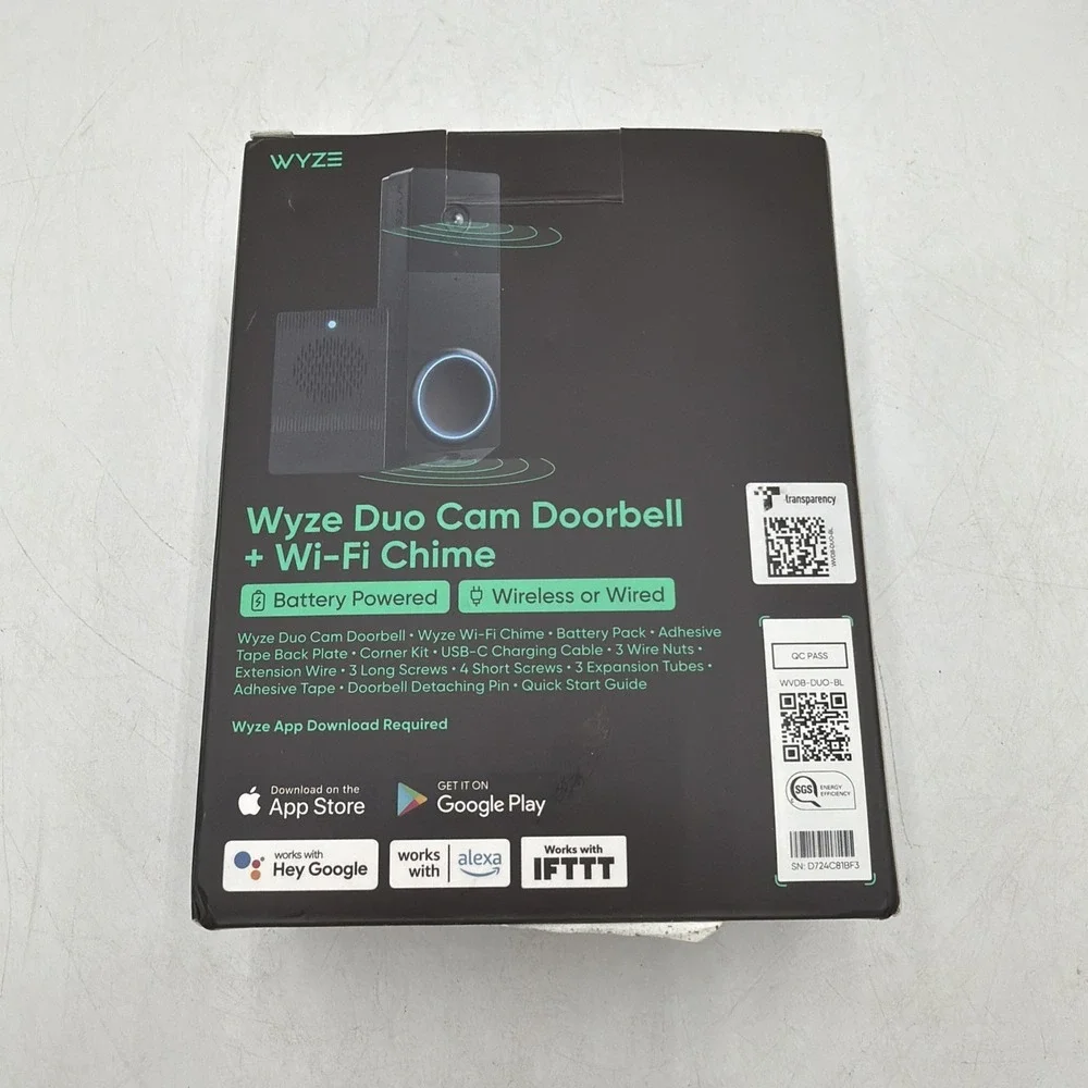 Wyze Duo Cam Battery Doorbell + Wi-Fi Chime, Black Tested